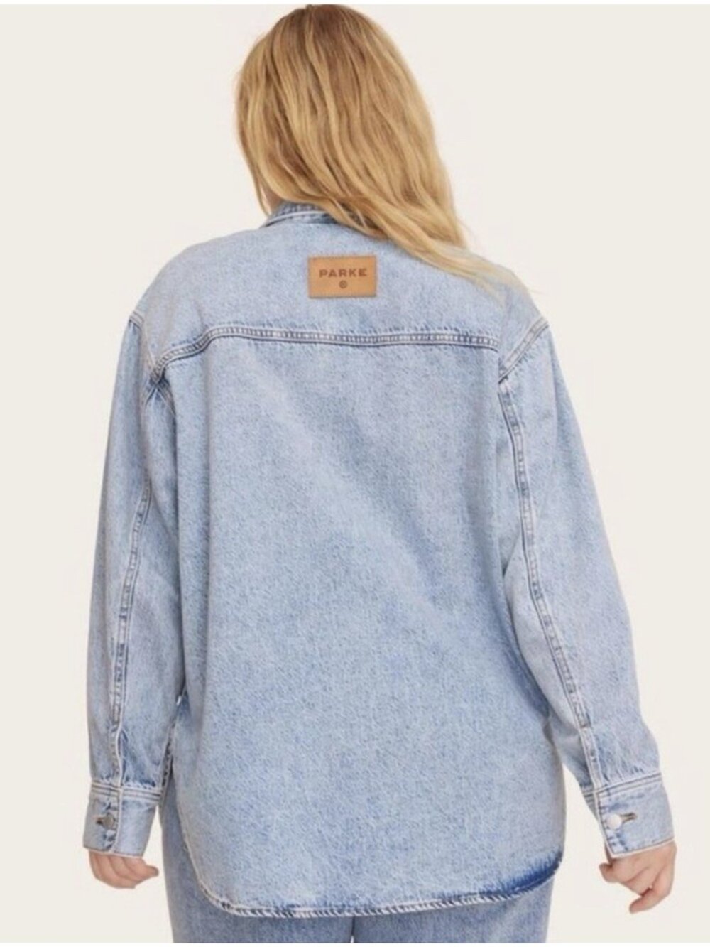 Parke Target Denim Shacket Shirt Jacket Light Wash Oversized Button Front Sz XL - Picture 2 of 16
